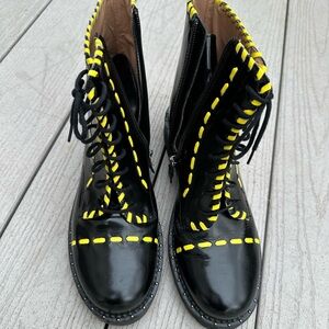 Black and Yellow Women's Lace-Up Boots